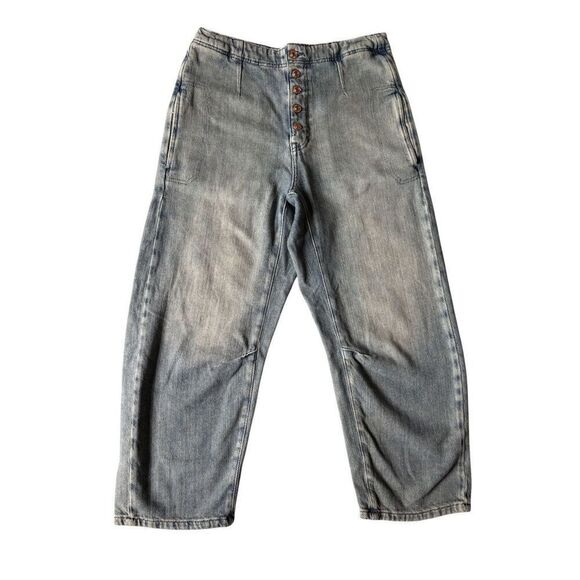 Free People We The Free Osaka Mid Rase Barrel Jeans size 28 Sage Khaki - Picture 4 of 12